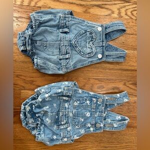 Old Navy Blue Denim Overalls with Heart and Floral Accents